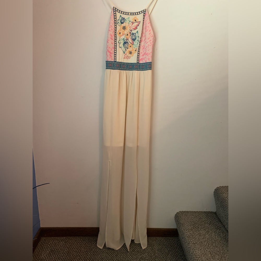 Altar'd State Cream and Pink Maxi Dress